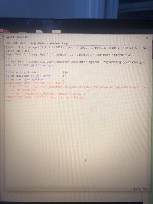 2-1 Modify the Miles Per Gallon program In this exercise, you'll test