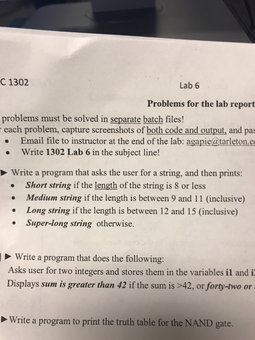  1302 Lab 6 Problems for the lab report problems must be