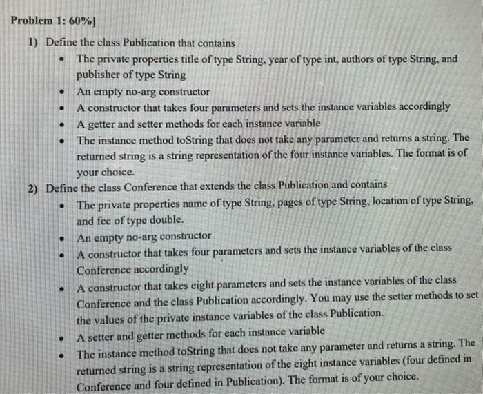  for java . . . . Problem 1: 60% 1) Define