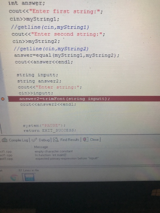 Program: Write a function named Equal to test whether two string are