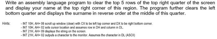  Write an assembly language program to clear the top 5 rows