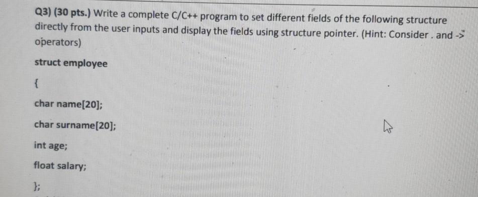  Q3) (30 pts.) Write a complete C/C++ program to set different