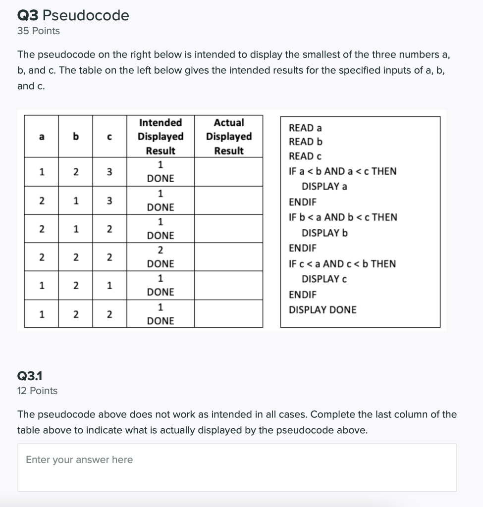  Q3 Pseudocode 35 Points The pseudocode on the right below is