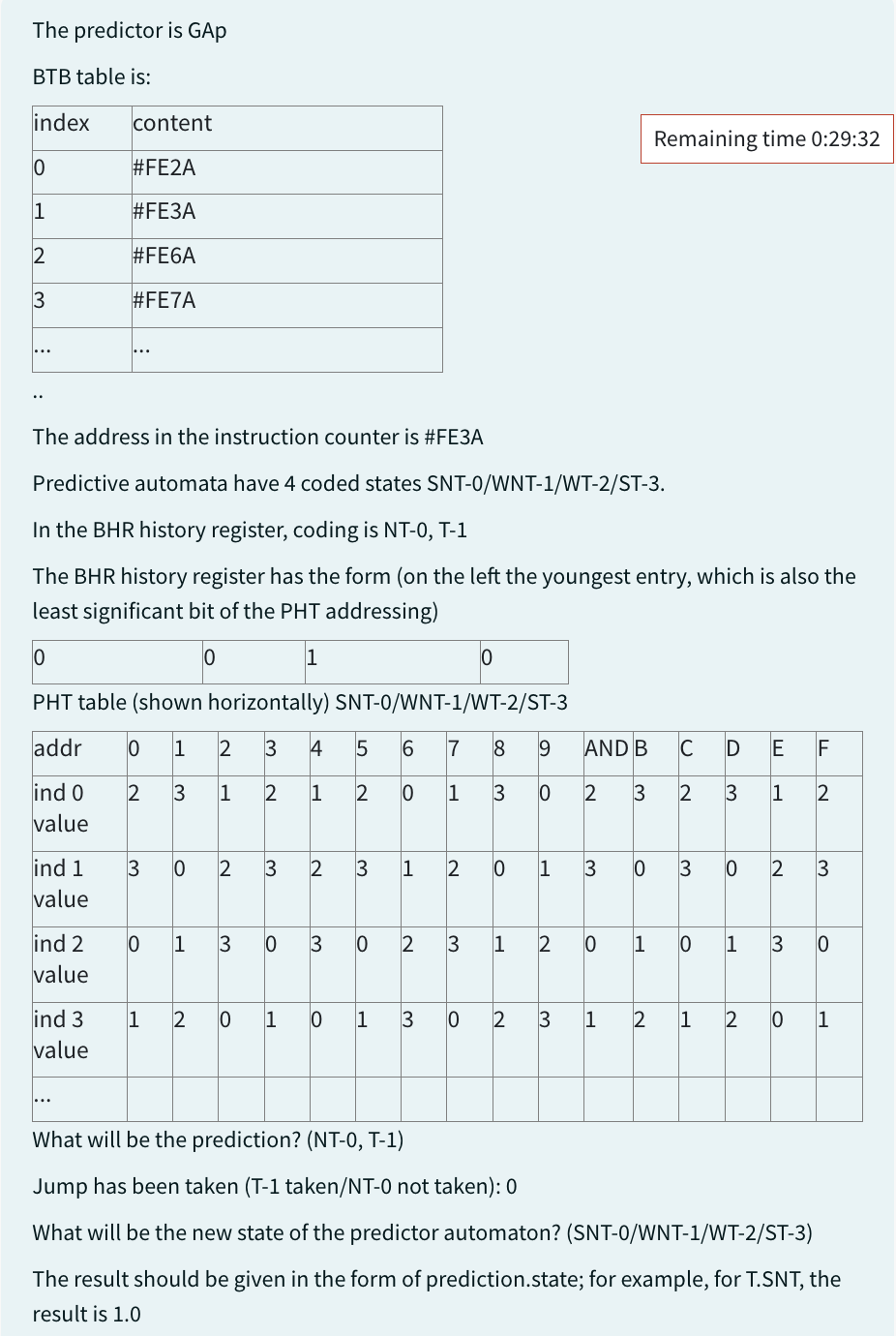  The predictor is GAp BTB table is: \table[[index,content],[0,#FE2A],[1,#FE3A],[2,#FE6A],[3,#FE7A],[cdots,cdots 