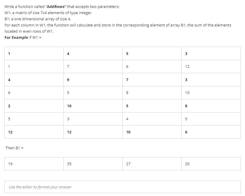  C++ program Write a function called "AddRows" that accepts two parameters: