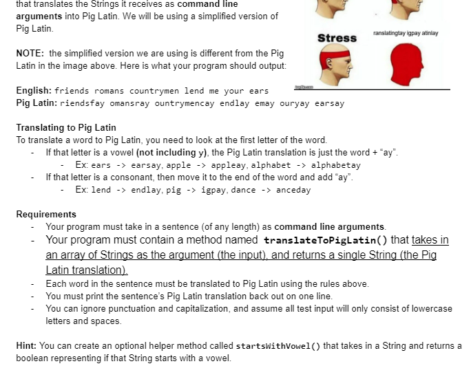 Write a program: Output: Thank you :) that translates the Strings it