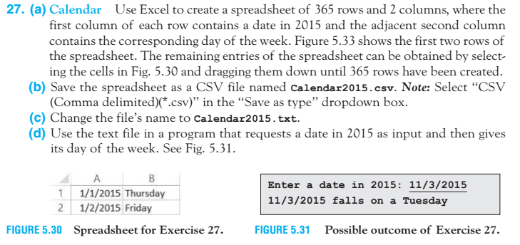 code. Calendar Redo Exercise 27 of Section 5.2 by placing the contents