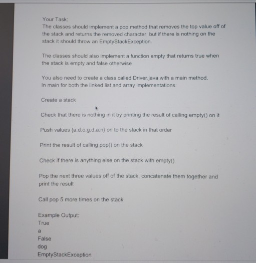implementing stack classes called ListStack and ArrayStack using a linked list and