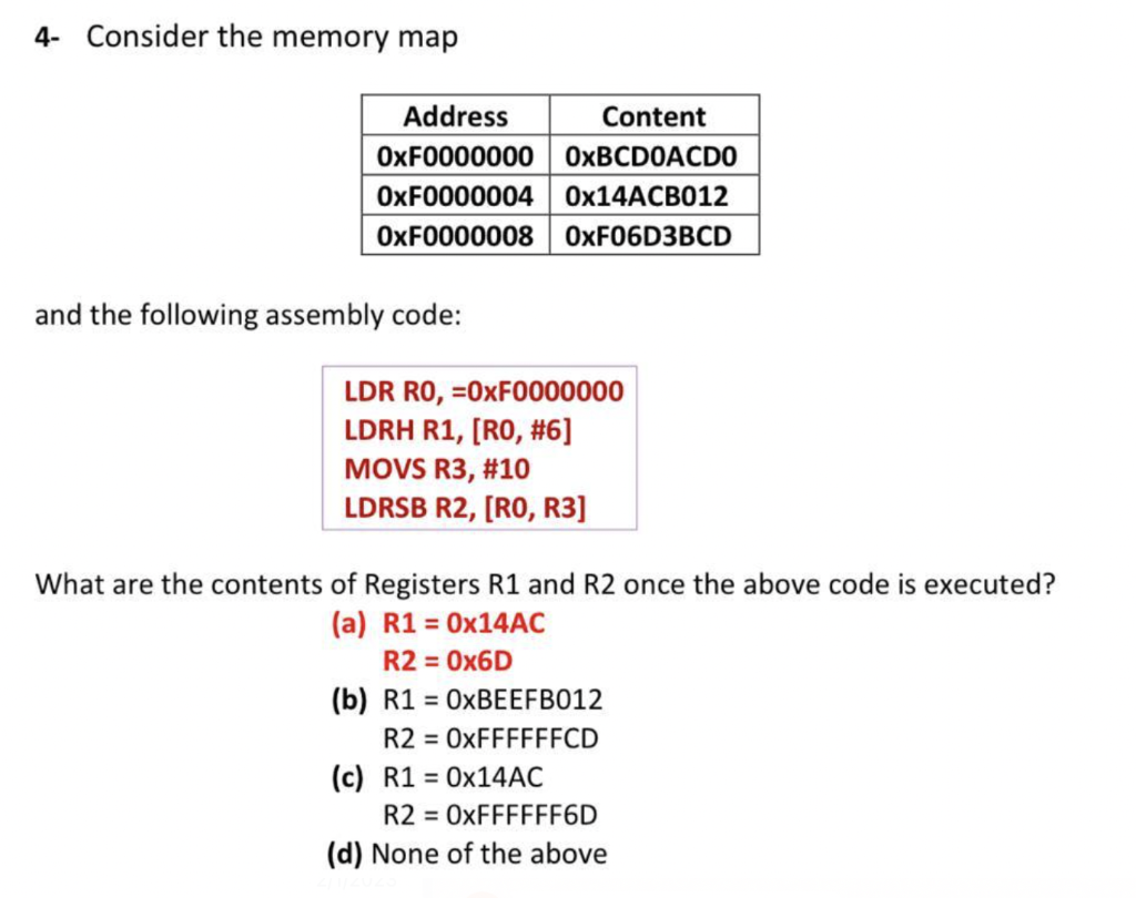 Can you explain how they got that answer? 4- Consider the memory