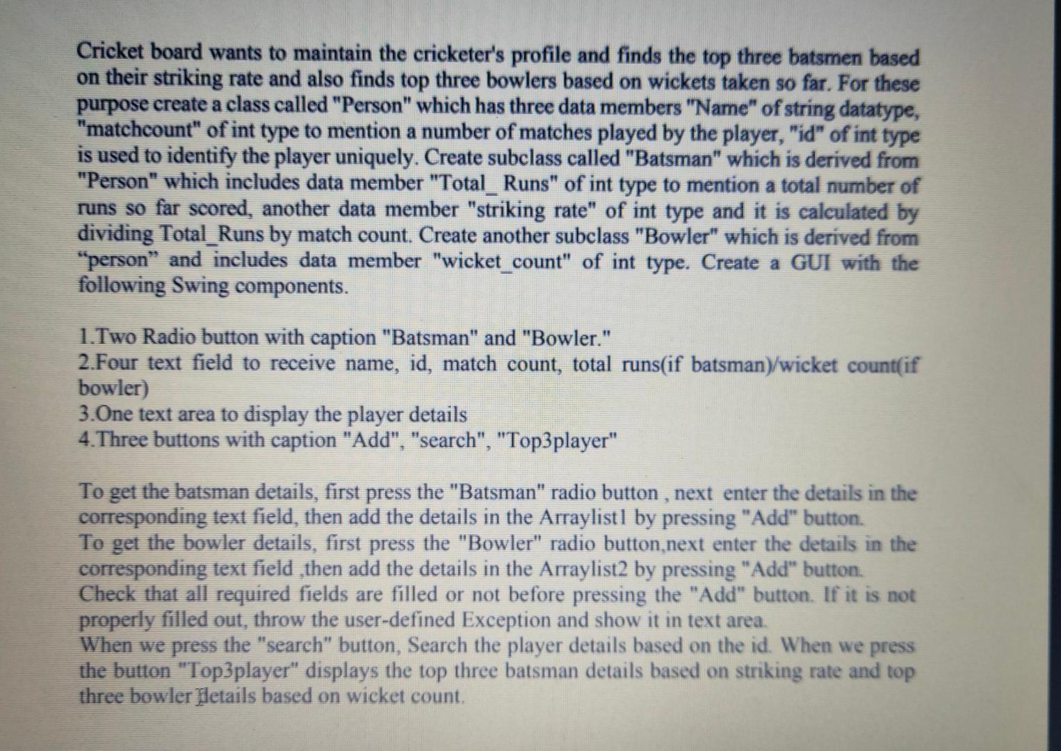  I want Java code for this question please try post as