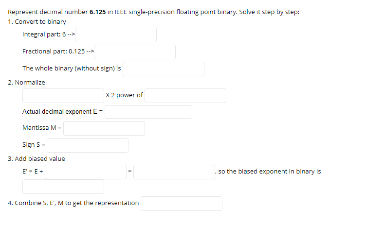 Represent decimal number 6.125 in IEEE single-precision floating point binary. Solve
