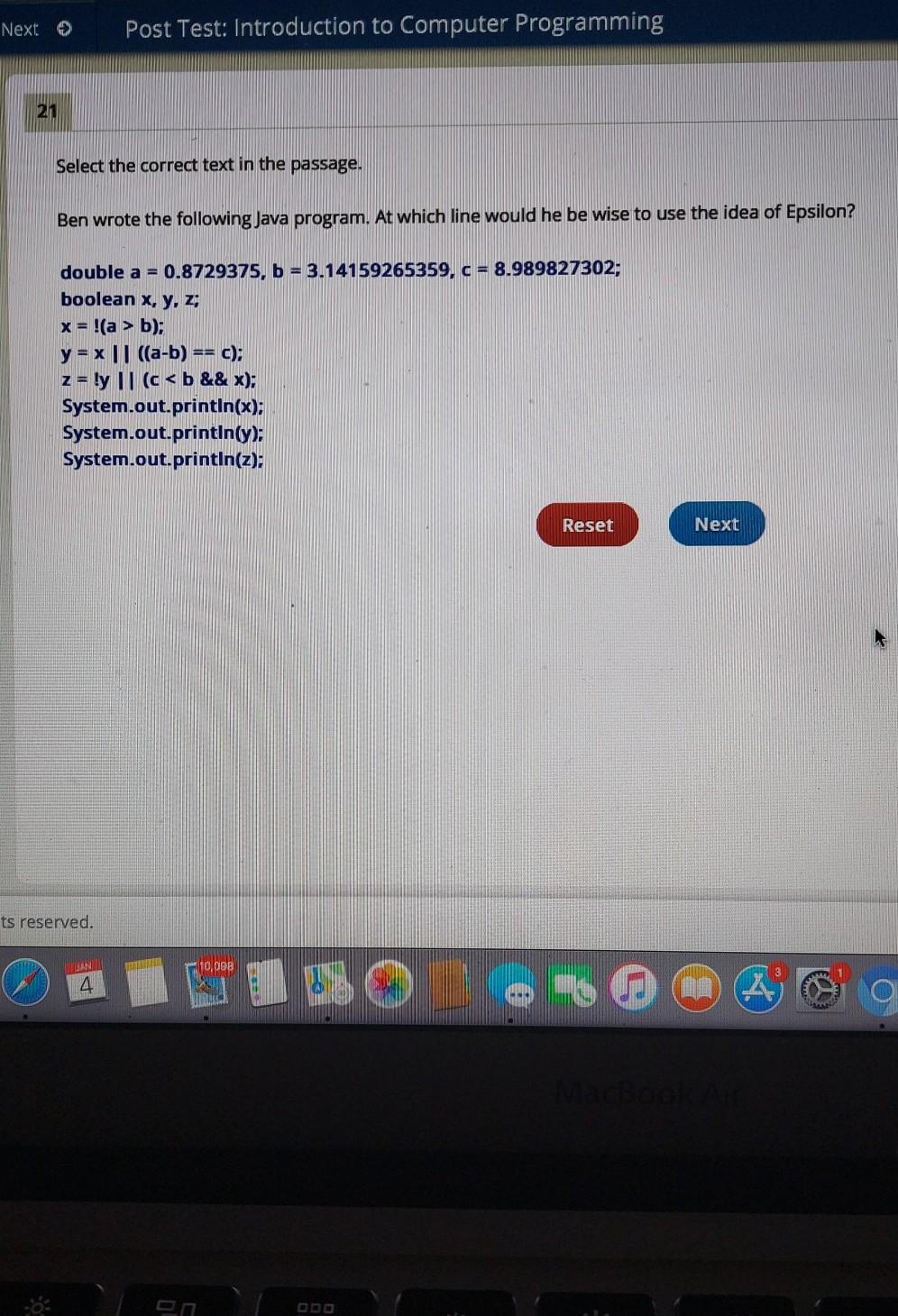  Next Post Test: Introduction to Computer Programming 21 Select the correct