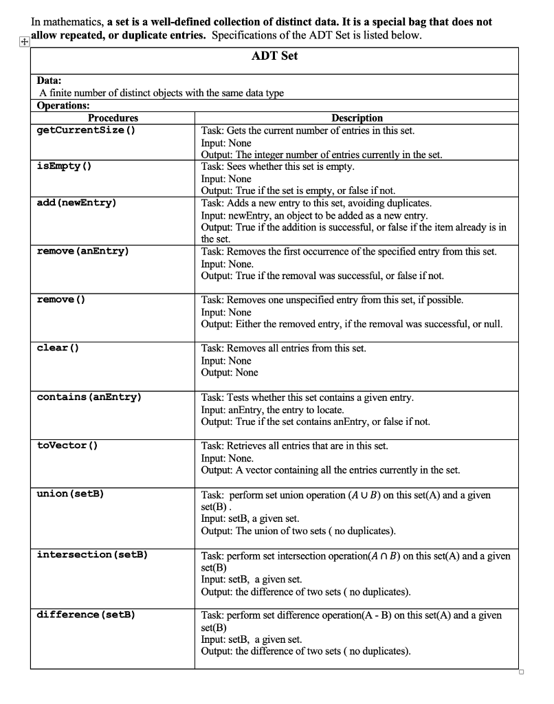 In C++ Implement methods bellow. Please use Templates and separate program into