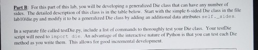 in python Part B: For this part of this lab, you will