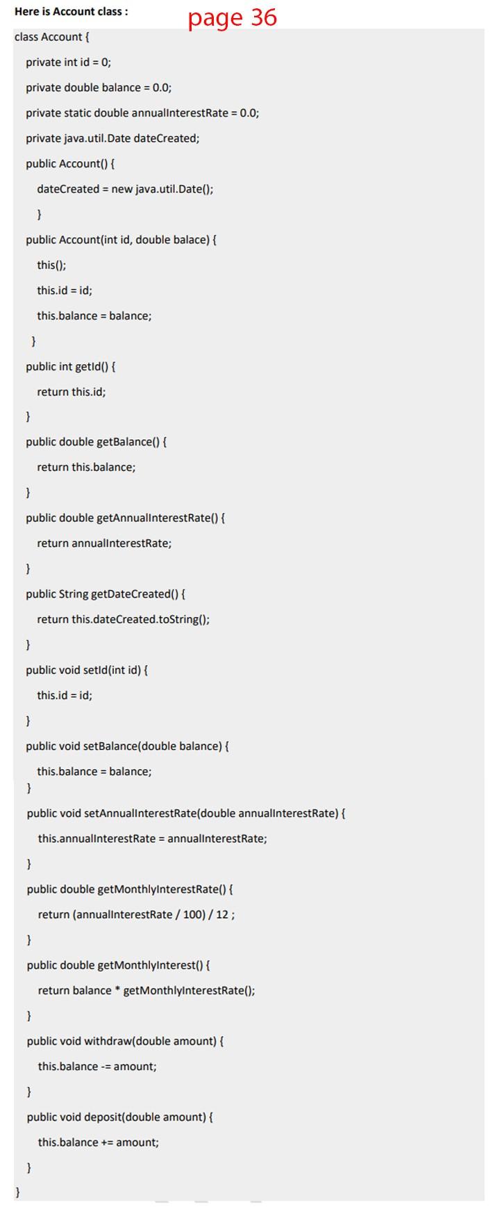 named TestAccountTransactions, and three classes: Account, CurrentAccount and Transaction, according to the