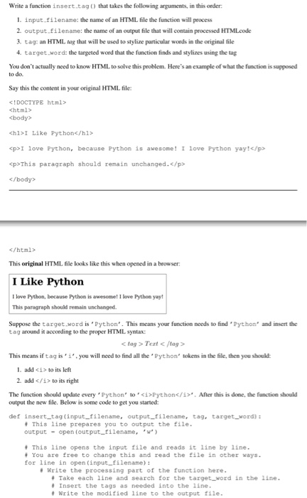  answer it by using the python program Write a function insert.tag