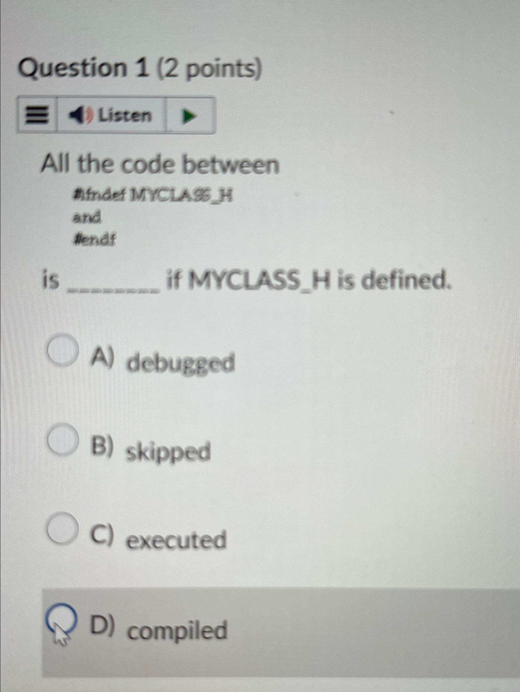  Question 1(2 points) All the code between nfindef MYCLASs H and