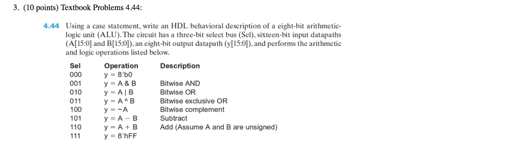 3. (10 points) Textbook Problems 4.44 4.44 Using a case statement,
