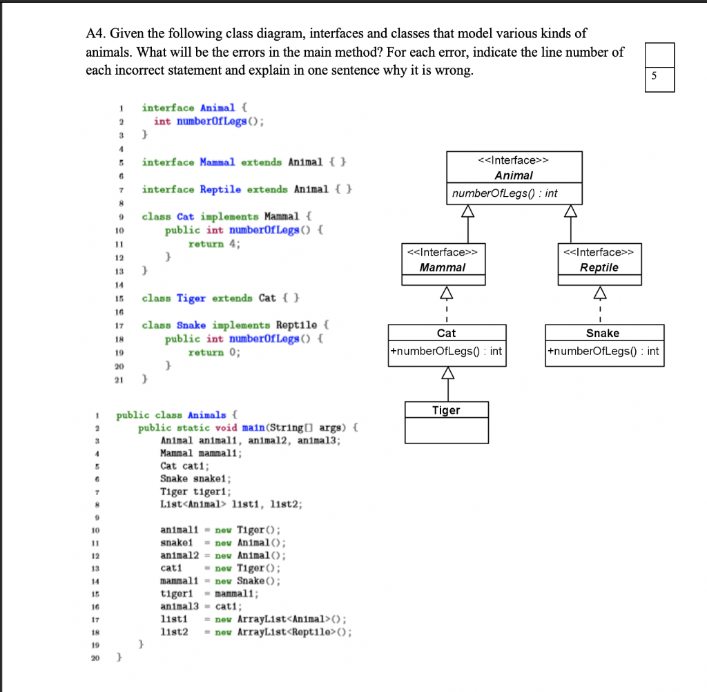 undefined A4. Given the following class diagram, interfaces and classes that model