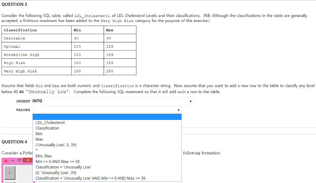 this exercise.) Classification Desirable Optimal Bordezline High liga Riek Very High isk