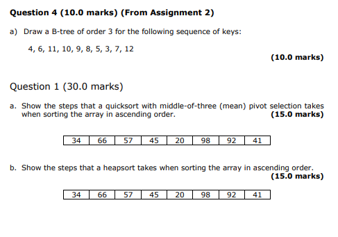  Question 4 (10.0 marks) (From Assignment 2) a) Draw a B-tree
