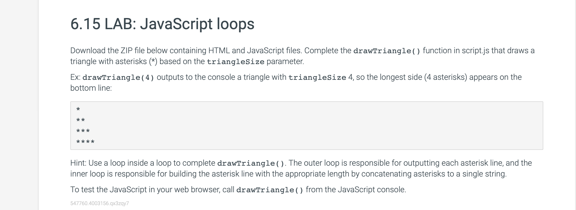  6.15 LAB: JavaScript loops Download the ZIP file below containing HTML
