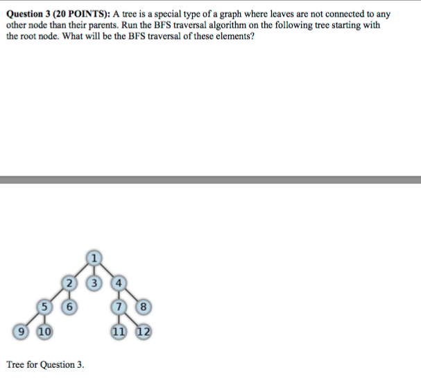 Question 3 (20 POINTS): A tree is a special type of