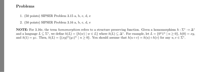  Problems 1. (50 points) SIPSER Problem 3.15 a, b, c, d,