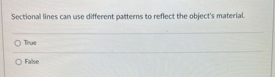  Sectional lines can use different patterns to reflect the object's material.