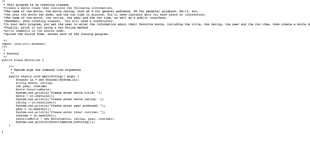 Java: As simple as possible * This program is on creating classes