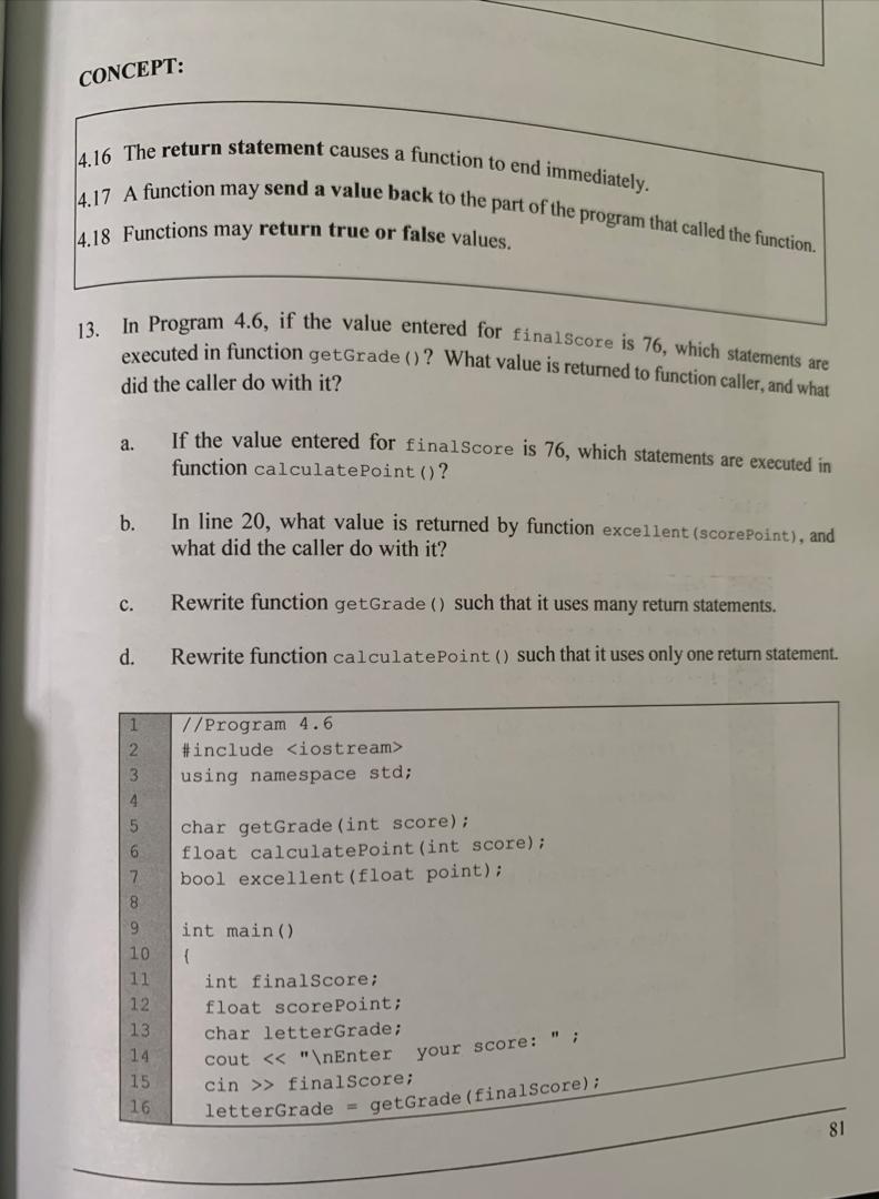  how to solve this using c++? CONCEPT: 4.16 The return statement