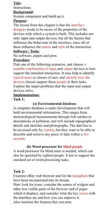  Title: Instructions. Background: System component and build up it. Purpose: The