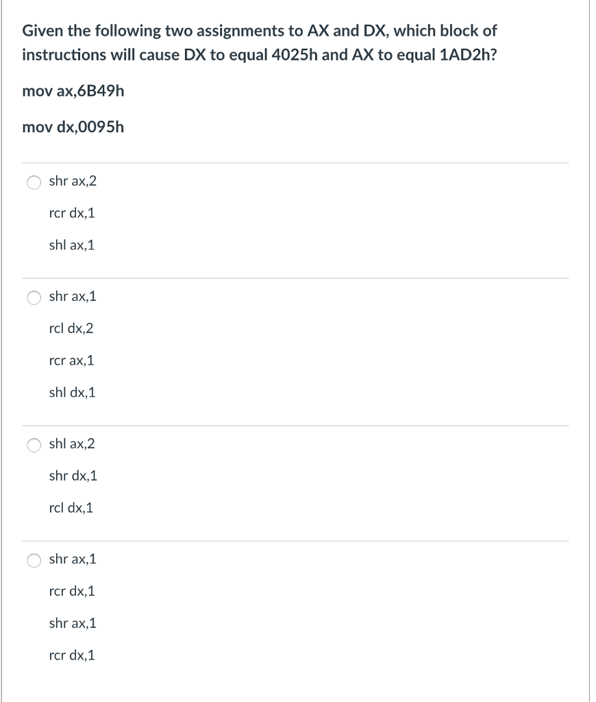  assembly language question, which one is the correction answer? Given the