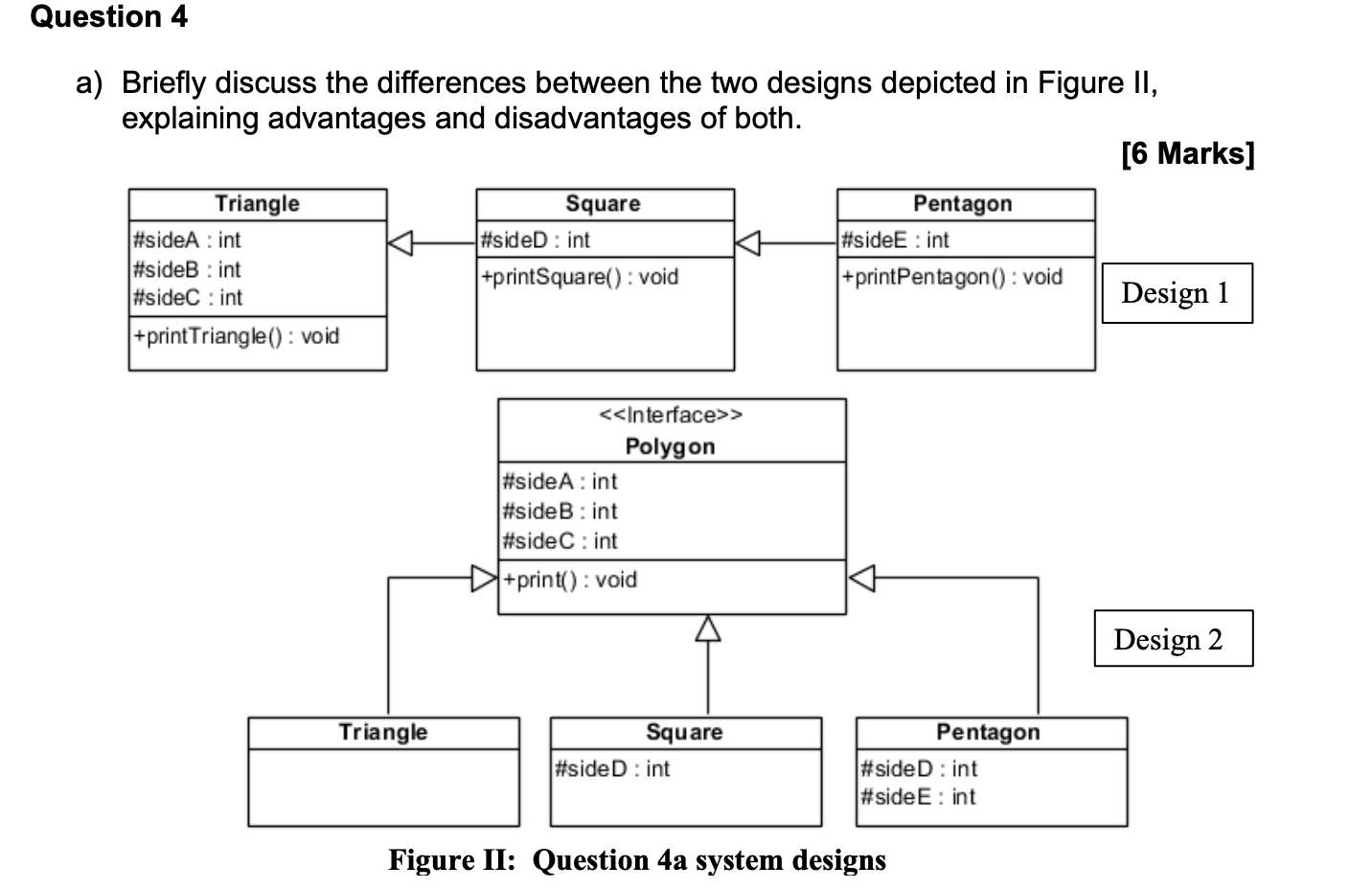  Question 4 a) Briefly discuss the differences between the two designs