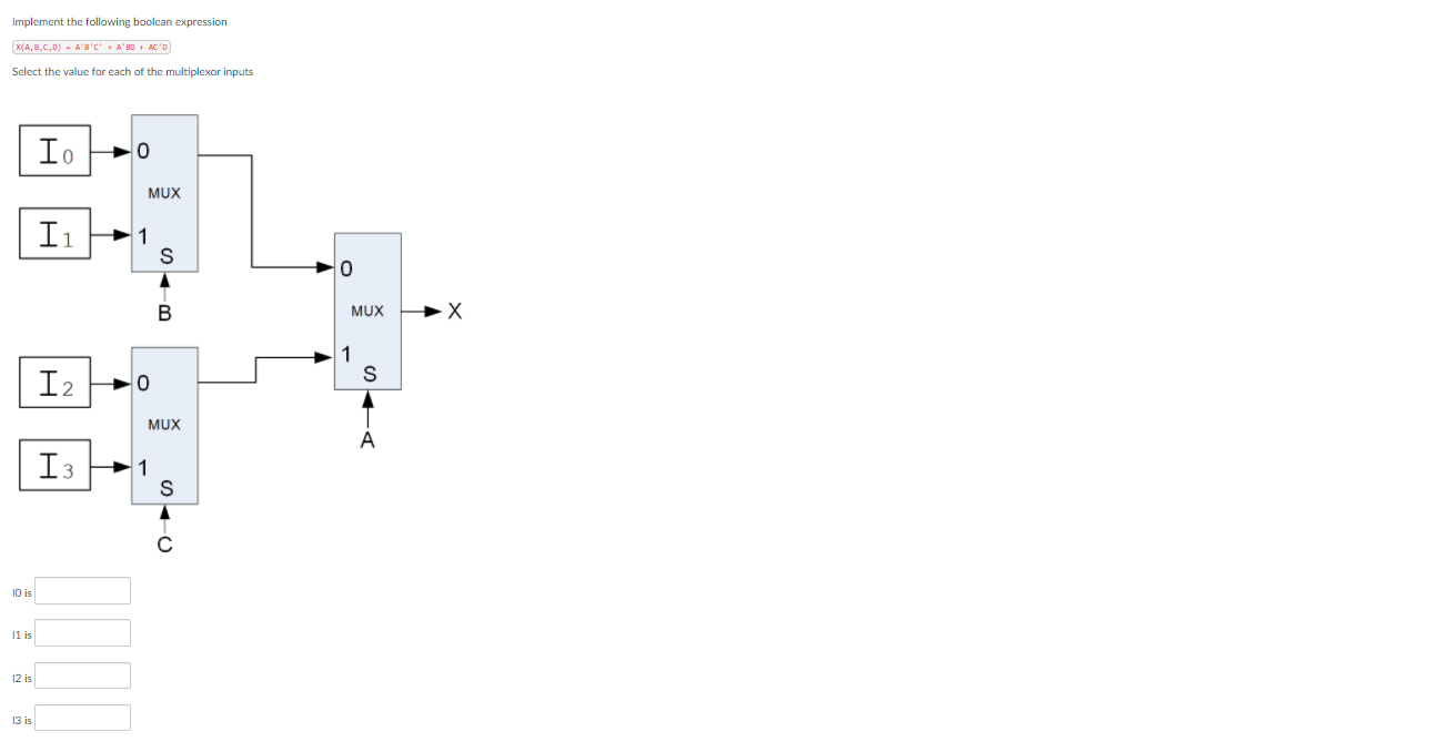 + A'B'CD + BCD Select the value for each of the multiplexor