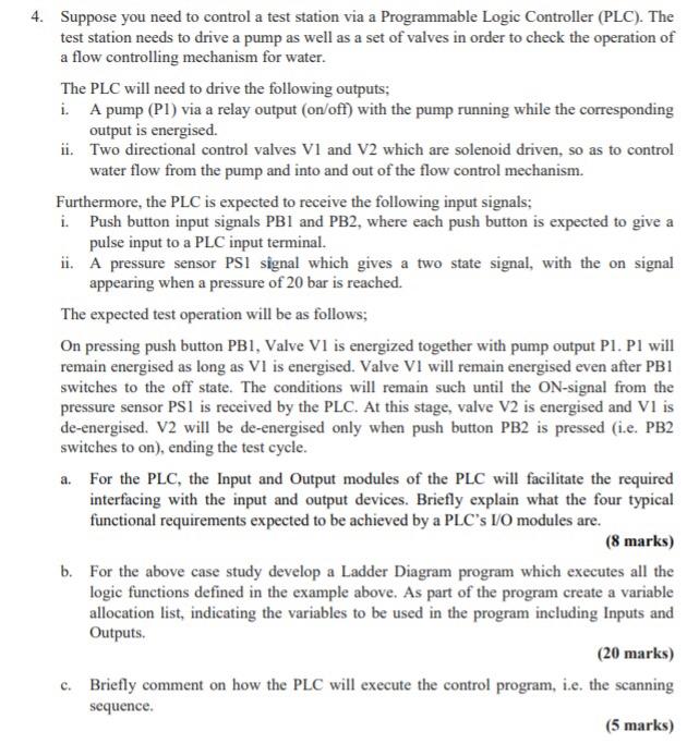 PLC pump ladder diagram problem Question 4b and c please 4. Suppose