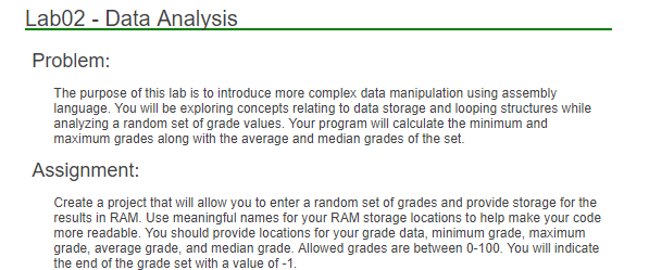  Lab02 - Data Analysis Problem The purpose of this lab is