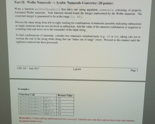  Python programming Part II: Wolfie Numerals Arabic Numerals Converter (20 points)
