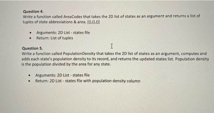 python, please include comments Question 4. Write a function called AreaCodes that