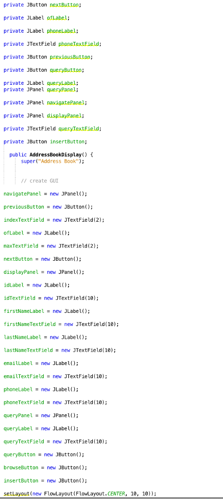 is int result = personQueries.addPerson(firstNameTextField.getText(), lastNameTextField.getText(), emailTextField.getText(), phoneTextField.getText()); Its right before main