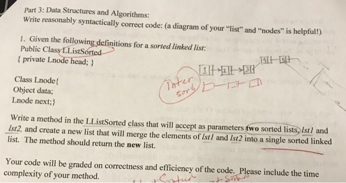  Data Structures and Algorithms: Write reasonably syntactically correct code: (a diagram