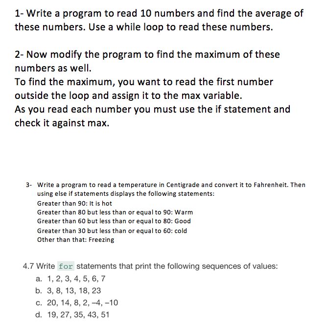  1- Write a program to read 10 numbers and find the