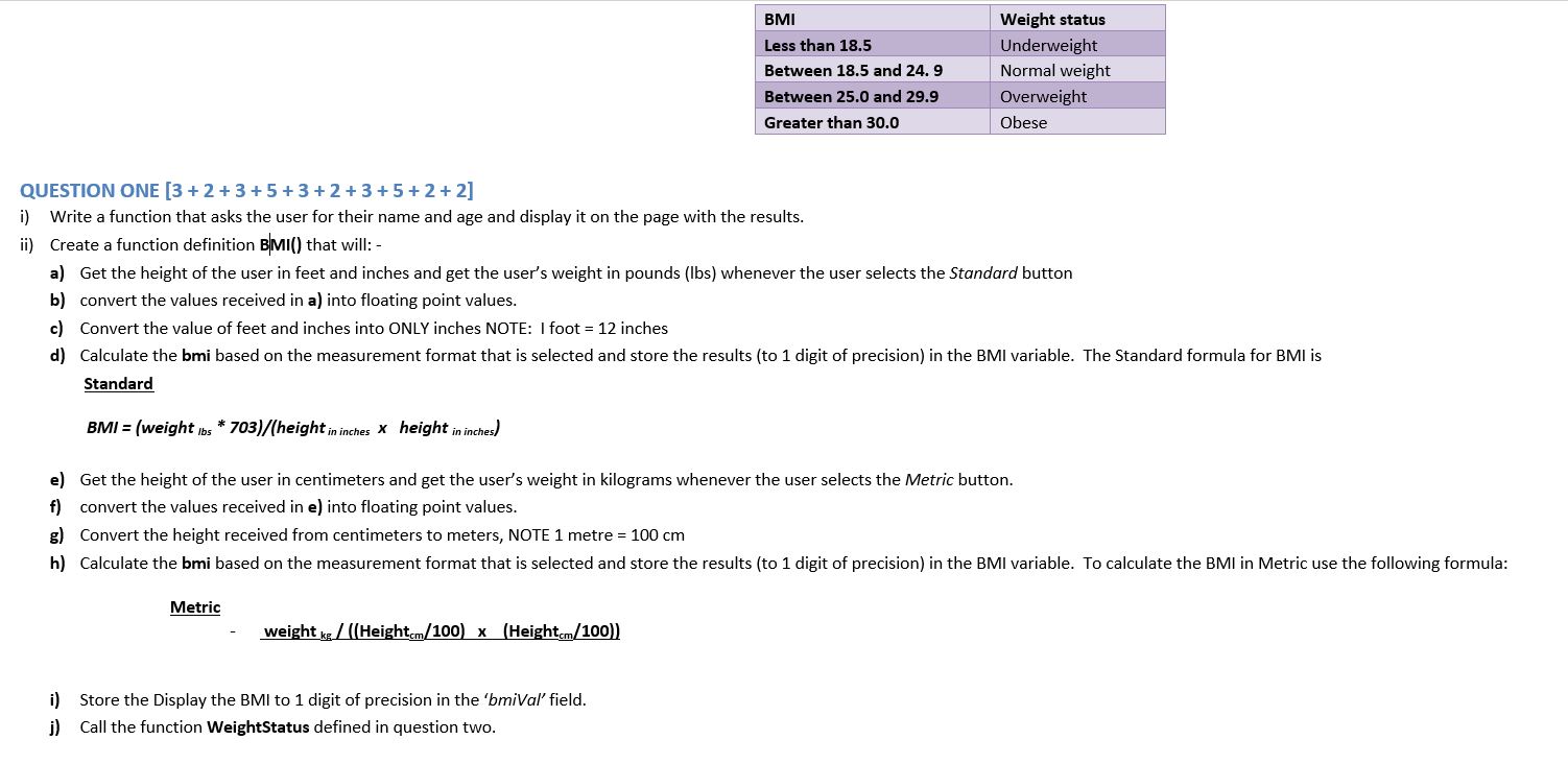  QUESTION ONE 3+2+3+5+3+2+3+5+2+2 i) Write a function that asks the user