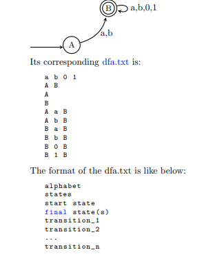 In this assignment you need to write the DFA Simulator that can
