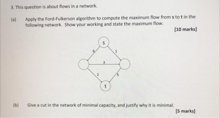  3. This question is about flows in a network. (a) Apply