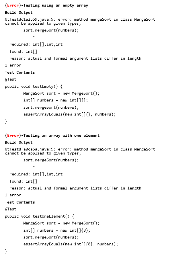 midPoint = (end - start) / 2 + start; mergeSort(array, start, midPoint);