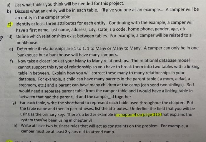 Your next project entails your company creating a database for a small