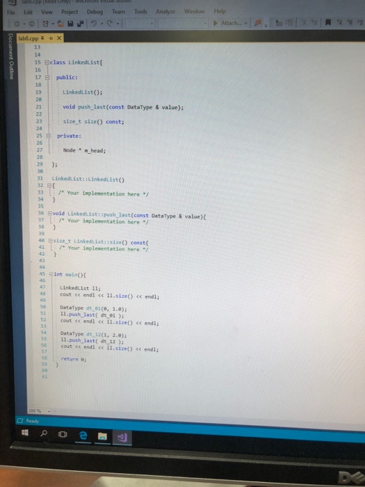 the partial declaration and implementation of the LinkedList class that can be