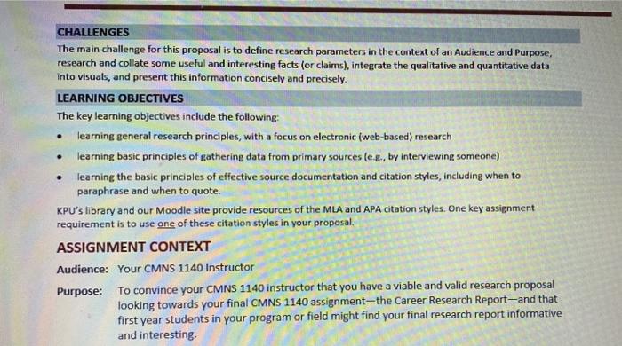  . CHALLENGES The main challenge for this proposal is to define