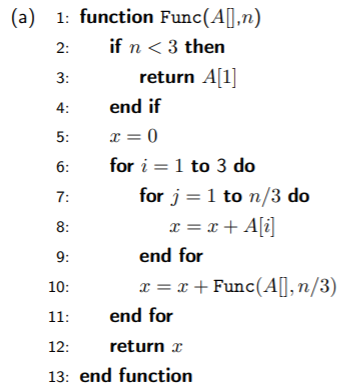 Write a recurrence relation describing the WORST CASE running time of each